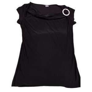 Dynamite Womens Medium Blouse Black Stretch Cowl Neck Cap Sleeve Embellishment